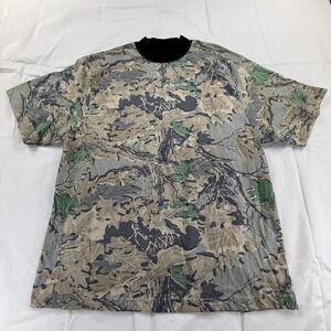 Los Angeles Apparel Oak Leaf Camo T-Shirt Mens Medium 6.5oz Mock Neck Green Grey